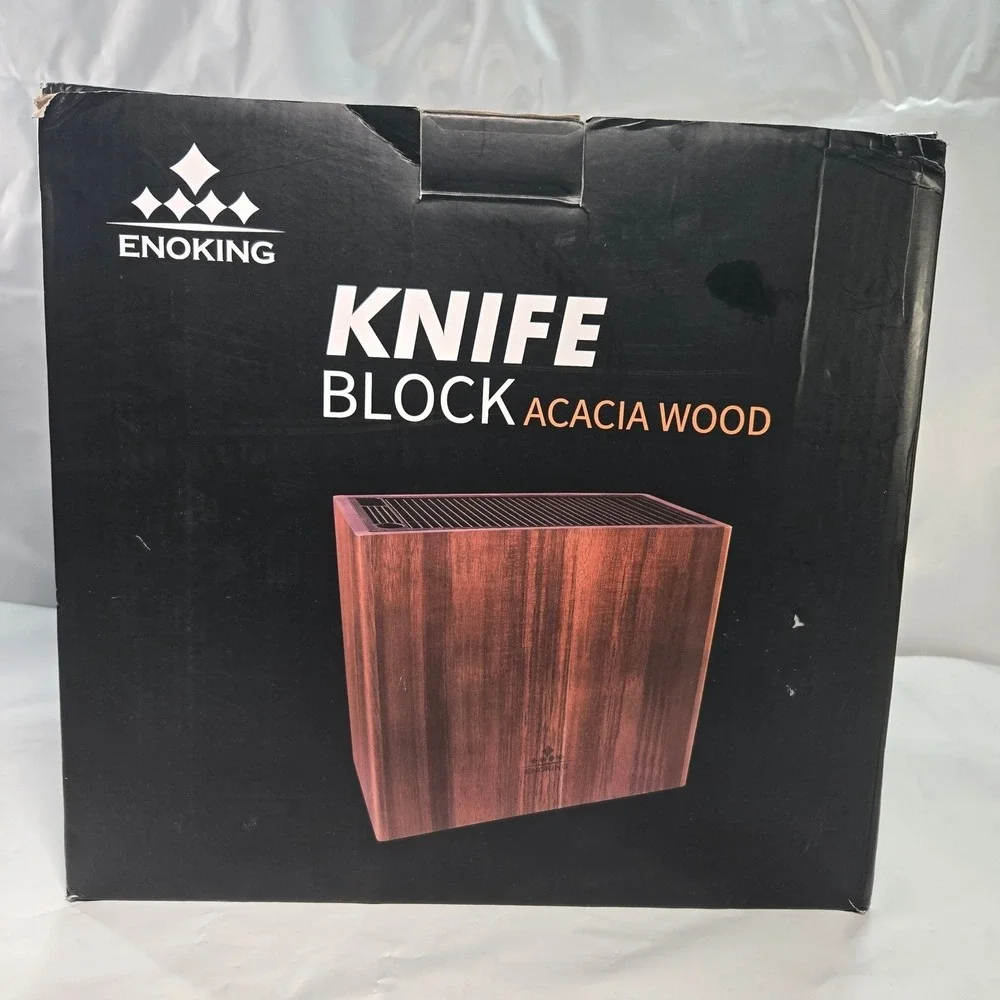 ENOKING Universal Knife Block Acacia Wood Slotless Organizer Holds 24 Knives